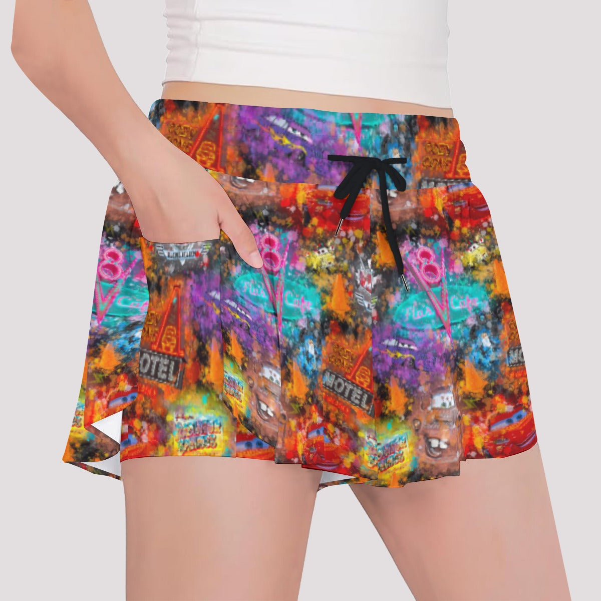 Watercolor Racing Adventure - Girls’ Flowy Pocket Shorts