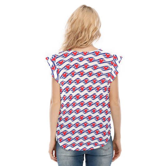 Nautical Cruise Logo Print - Women’s Flutter Sleeve Top