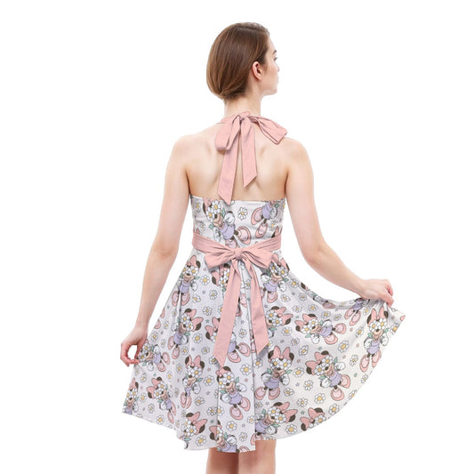 Daisy Crown Delight - Women's Halter Vintage Pocket Dress