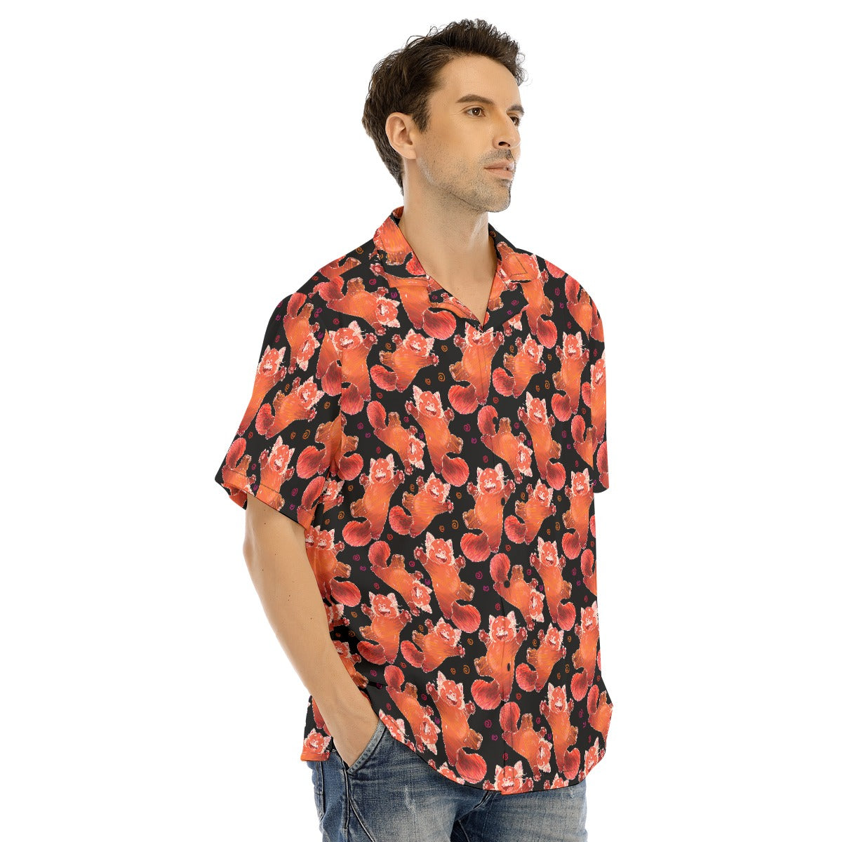 Scribbly Red Panda - Men's Hawaiian Button Up Shirt