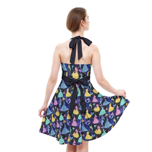 Princess Glitter Silhouettes - Women's Halter Vintage Pocket Dress