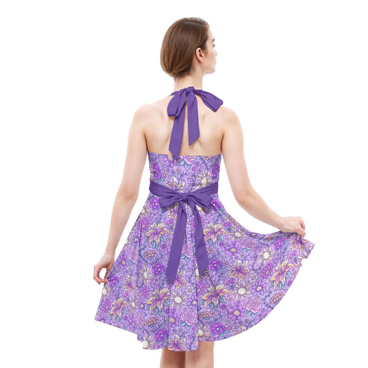 Fairytale Florals – Radiant Sunlight - Women's Halter Vintage Pocket Dress