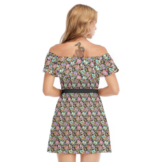 Tattoo Hearts Classic Crew - Women's Off-shoulder Ruffle Dress