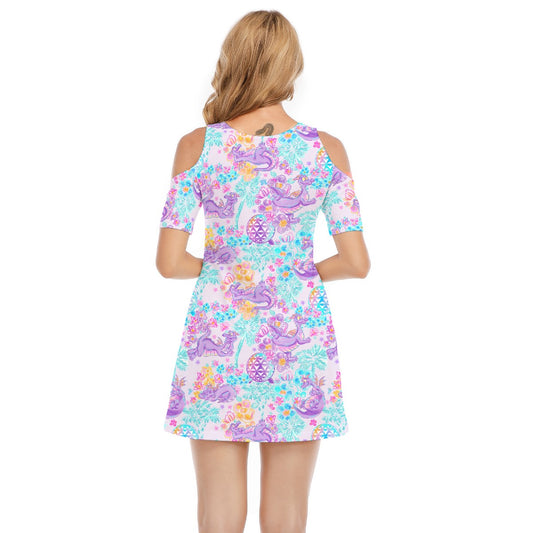 Purple Dragon Flower Power - Women's Cold Shoulder Cotton Dress