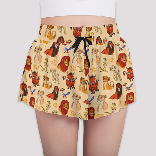 Sketched Savanna Friends - Girls’ Flowy Pocket Shorts