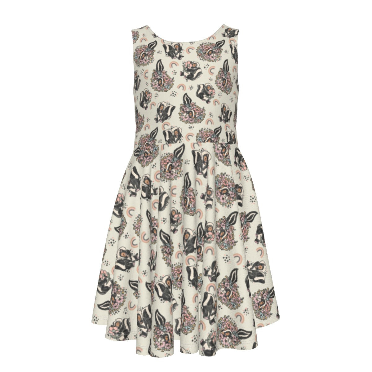 Bashful Blooming Skunk - Kid's Sleeveless Skater Dress Rainbow Rules Bashful Blooming Skunk - Kid's Sleeveless Skater Dress Rainbow Rules