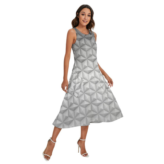 Geometric Silver Sphere - Women’s Diagonal Pocket Midi Dress