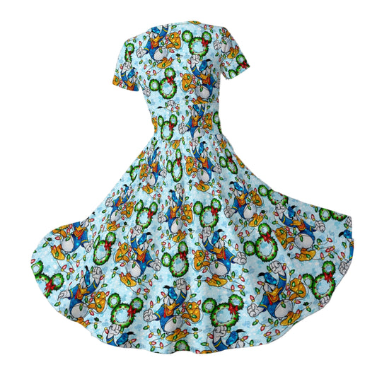 Duck’s Holiday Lights Tangle - Women's V-Neck Ruched Midi Dress