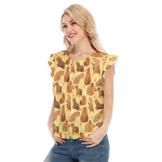 Capybara Love - Women’s Flutter Sleeve Top