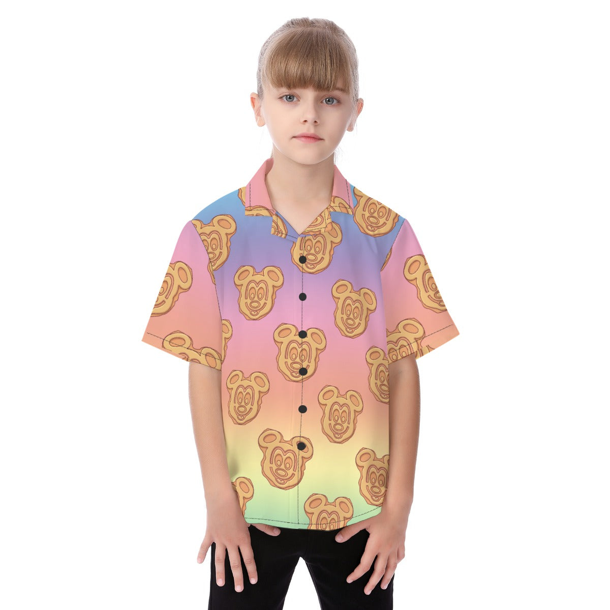 Rainbow Mouse Waffles - Kid's Hawaiian Button Up Shirt