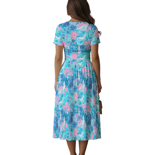 Ice Queen Frosted Florals - Women's V-Neck Ruched Midi Dress