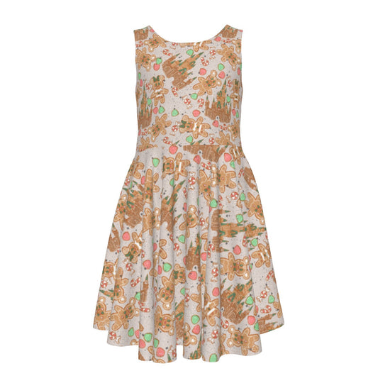 Festive Gingerbread Treats - Kid's Sleeveless Skater Dress