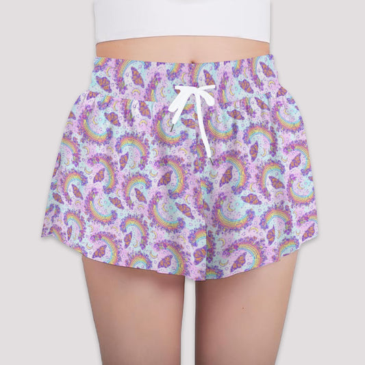 Monarch Butterflies & Rainbows - Girls’ Flowy Pocket Shorts