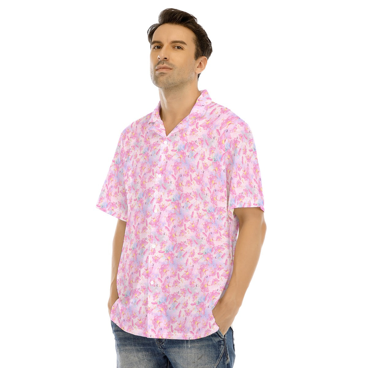 Pink Crystal Lunar Moths - Men's Hawaiian Button Up Shirt