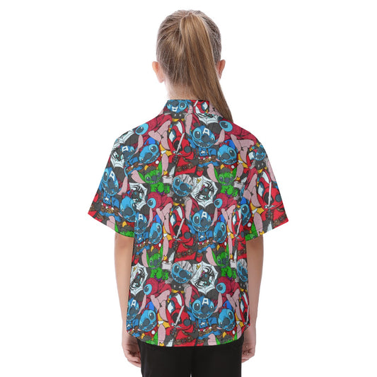 Superhero Stitch - Heroes Assembled - Kid's Hawaiian Button Up Shirt