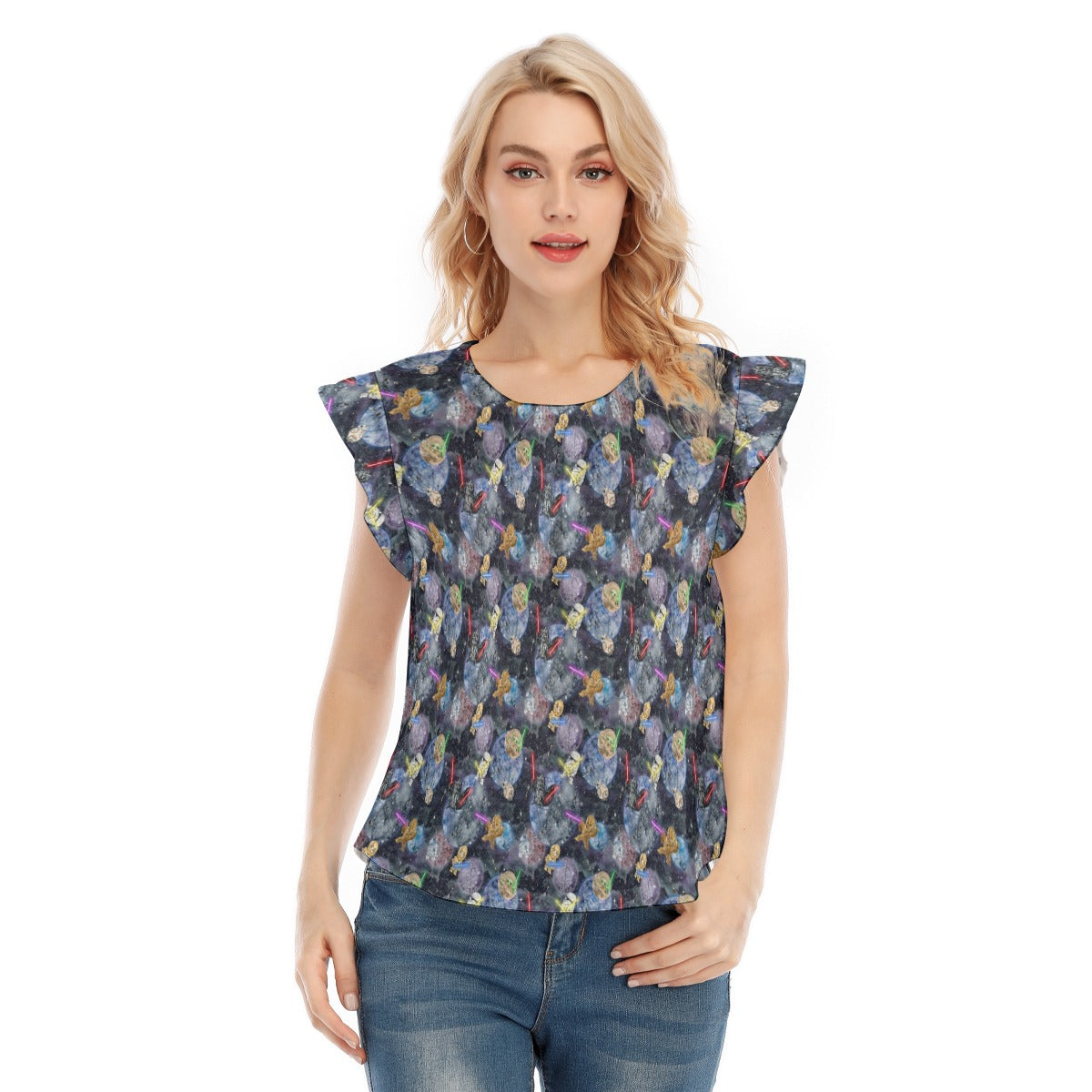 Watercolor Cosmic Battle - Women’s Flutter Sleeve Top