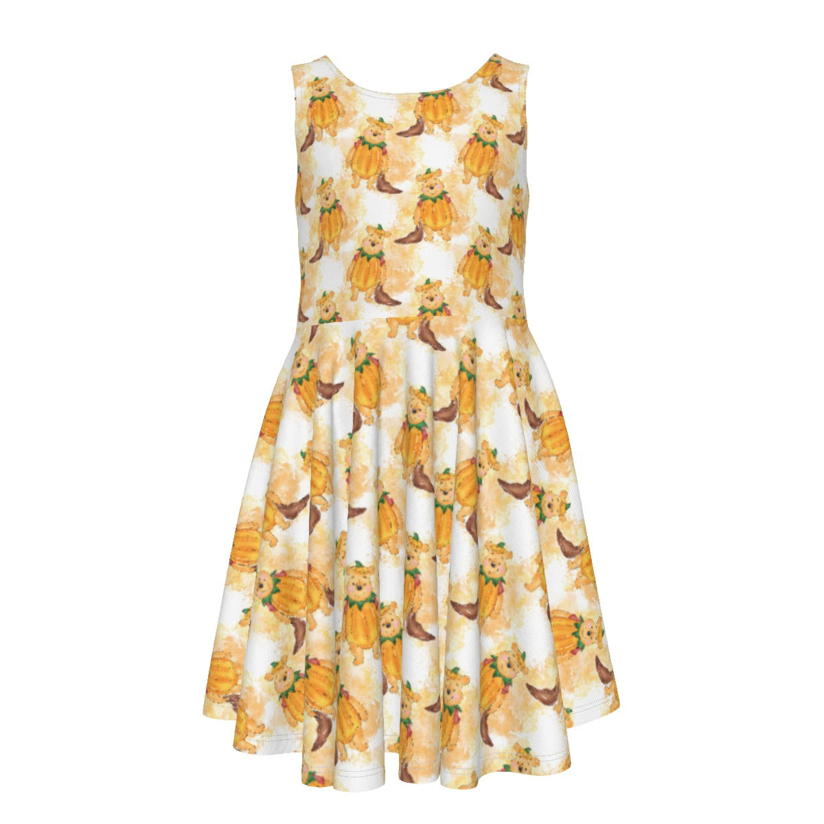 Pumpkin Bear Mischief - Kid's Sleeveless Skater Dress