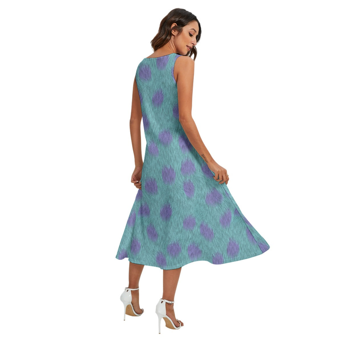 Turquoise Monster Spots - Women’s Diagonal Pocket Midi Dress