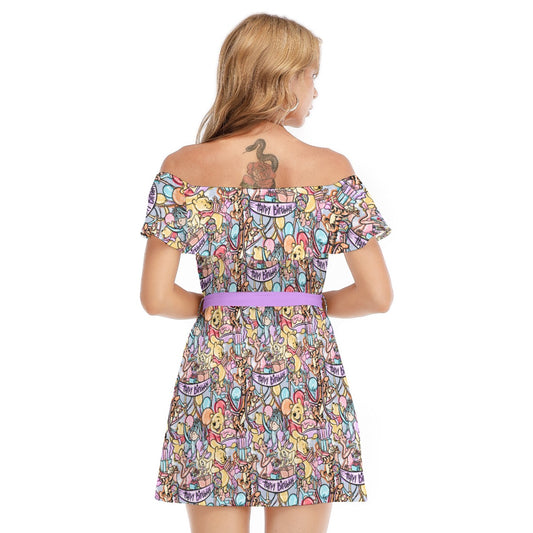 Birthday Bash in the Woods - Women's Off-shoulder Ruffle Dress