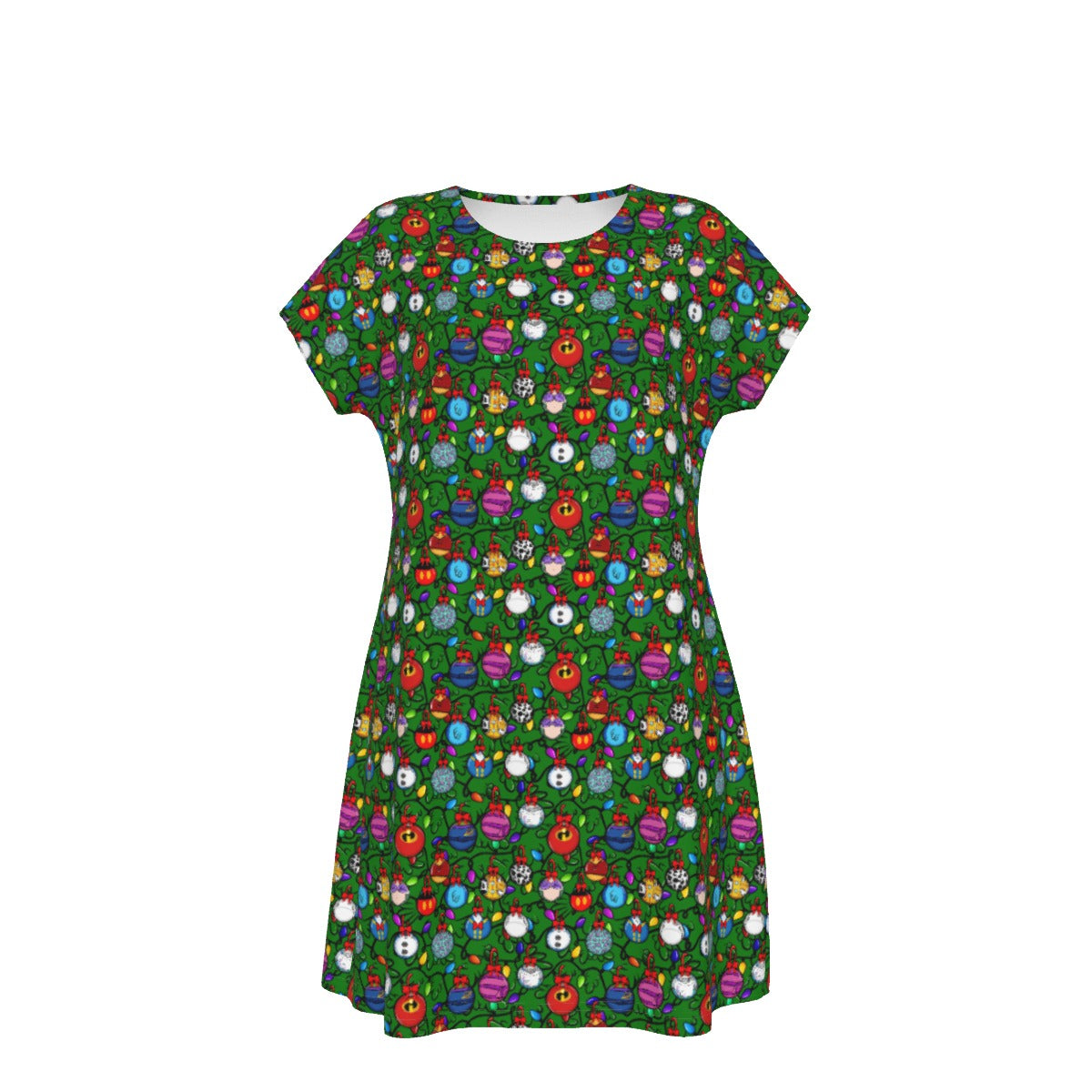 Festive Character Baubles on Green - Women's T-Shirt Dress