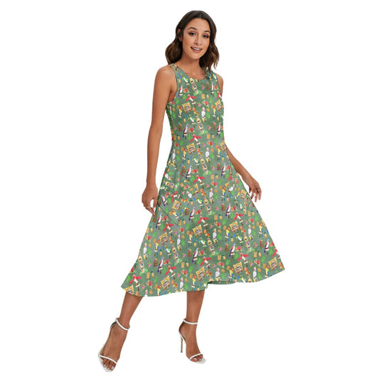 Orange Bird & Tiki Friends - Women’s Diagonal Pocket Midi Dress