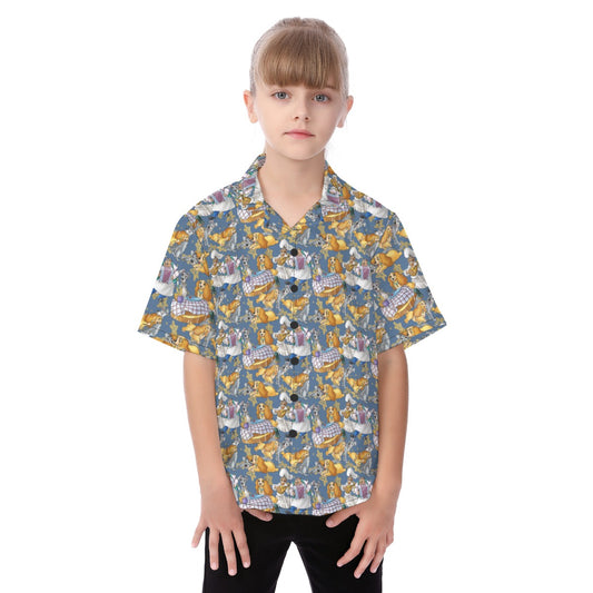 Puppy Love Sketchched - Kid's Hawaiian Button Up Shirt