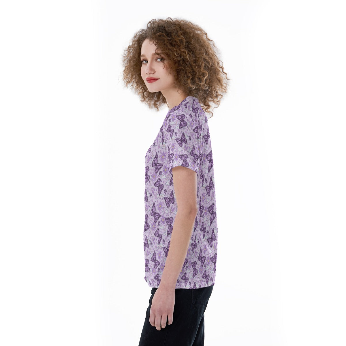 Lavender Butterflies - Women's Short Sleeve V-Neck T-Shirt