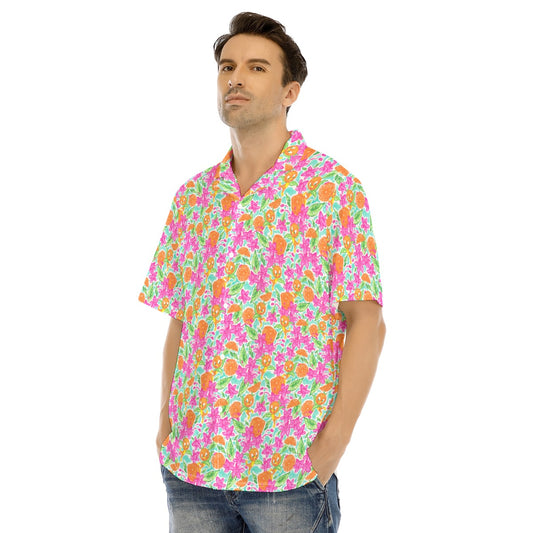 Tropical Citrus Bloom - Men's Hawaiian Button Up Shirt