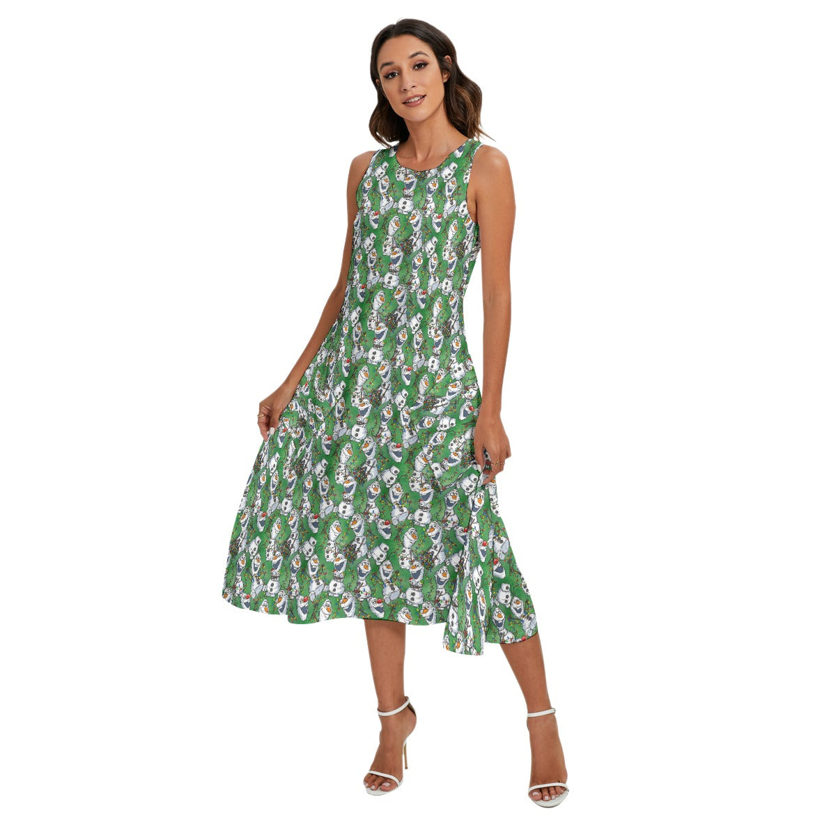 Sketched Snowman Christmas - Women’s Diagonal Pocket Midi Dress