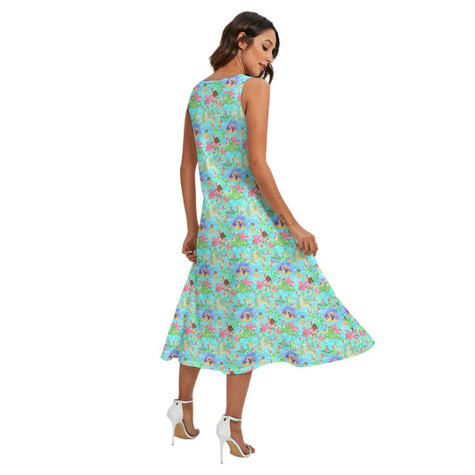 Tropical Island Paradise - Women’s Diagonal Pocket Midi Dress