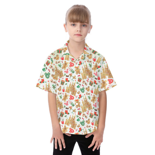Gingerbread Castle Holiday Treats - Kid's Hawaiian Button Up Shirt