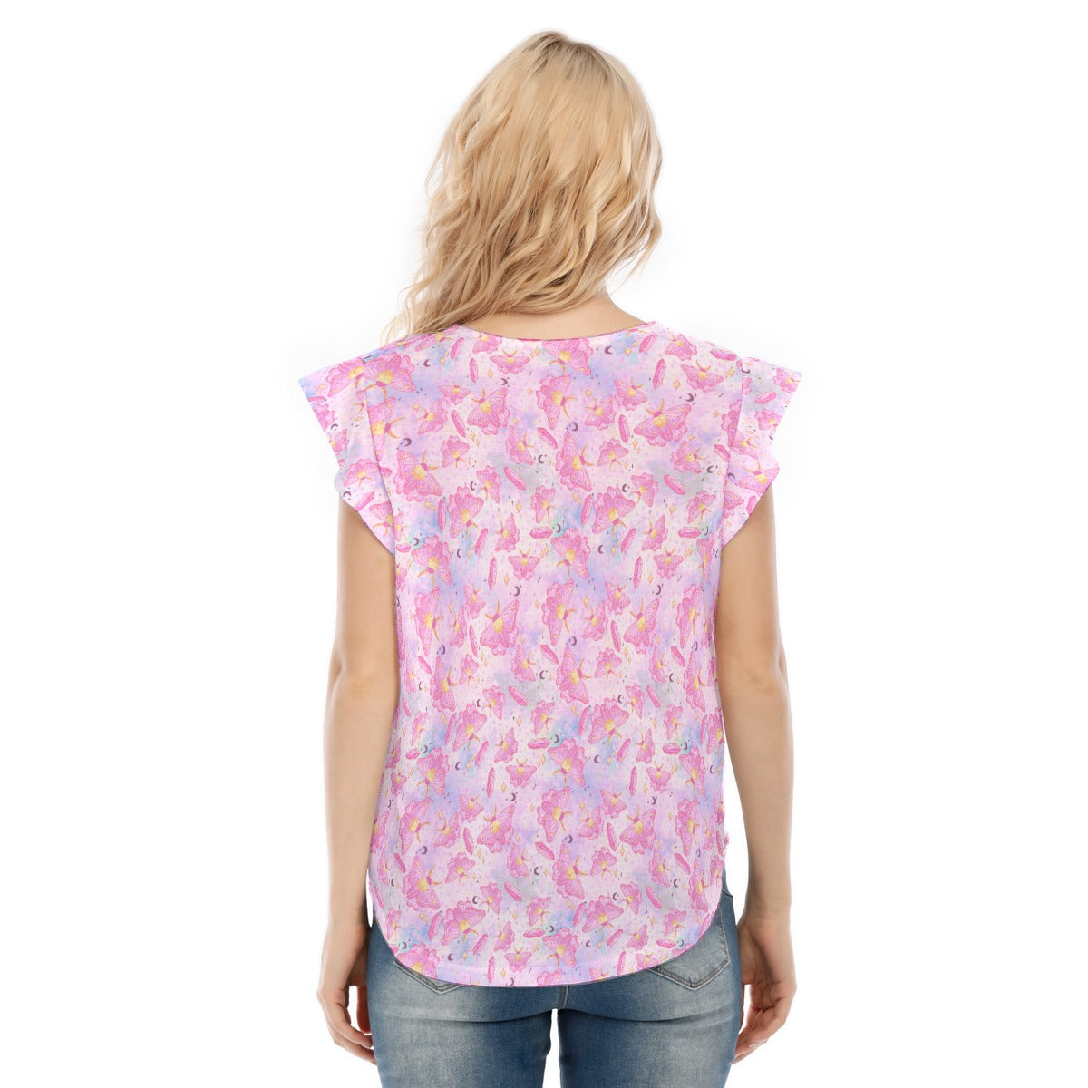 Pink Crystal Lunar Moths - Women’s Flutter Sleeve Top