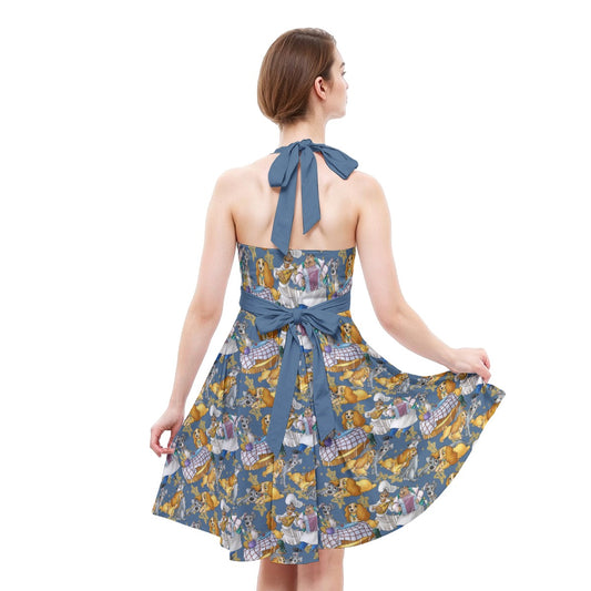 Puppy Love Sketchched - Women's Halter Vintage Pocket Dress