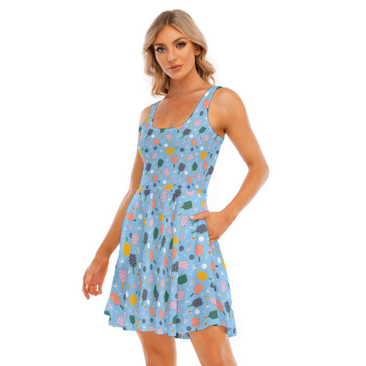 Pickleball and Cocktails - Women's Sleeveless Pocket Skater Dress