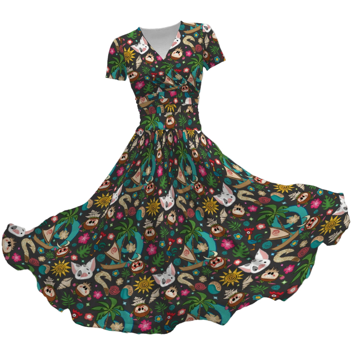 Polynesian Princess Icons - Women's V-Neck Ruched Midi Dress