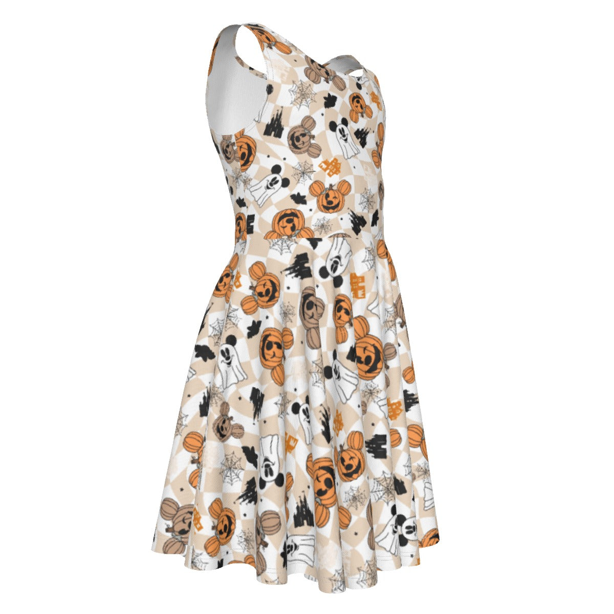 Checkered Halloween Ghosts & Pumpkinskins - Kid's Sleeveless Skater Dress