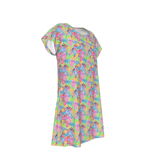 Neon Floral Summer Vibes - Women's T-Shirt Dress