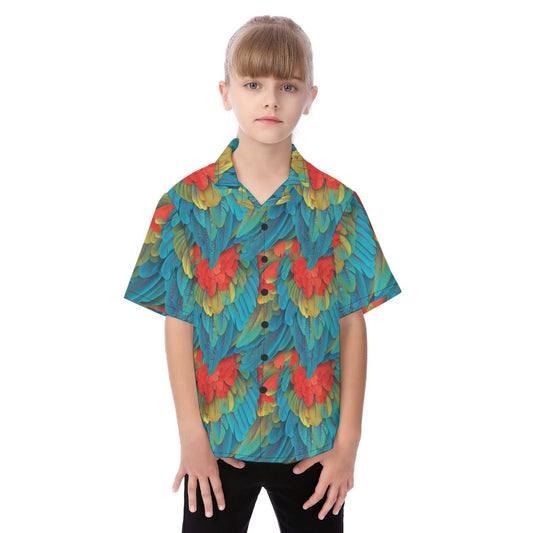 Animal Print - Macaw Parrot - Kid's Hawaiian Button Up Shirt