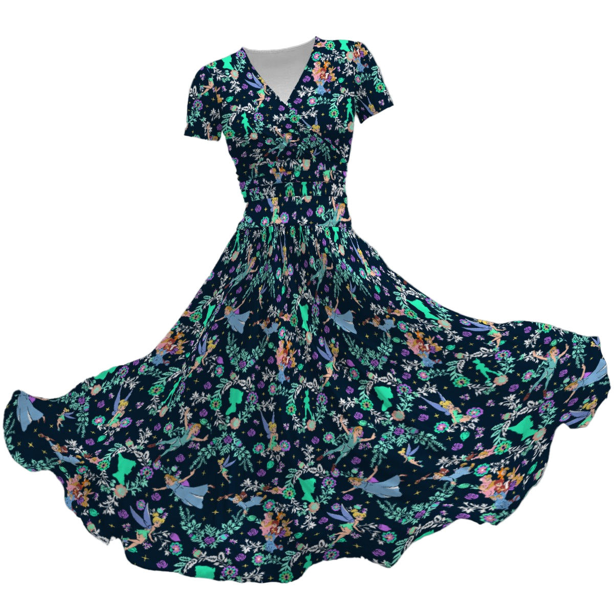 Garden Whimsy - Neverland Flight - Women's V-Neck Ruched Midi Dress