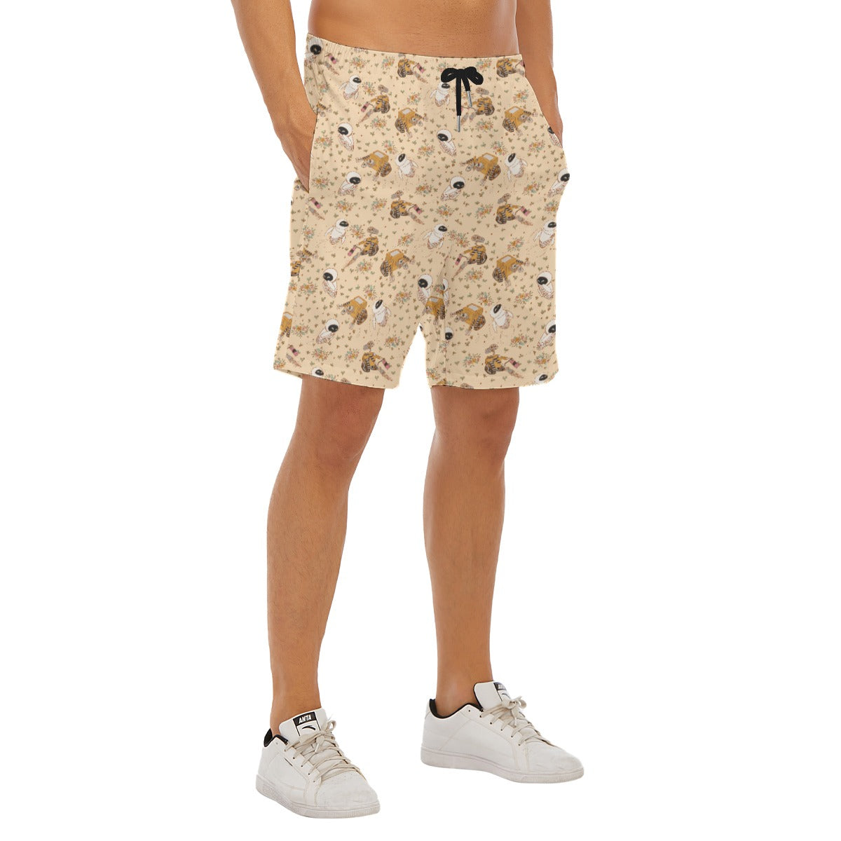 Botanical Robot Love Story - Men’s Pocket Beach Shorts