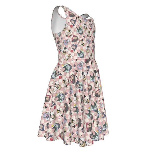 Pink Checkerboard Villains - Kid's Sleeveless Skater Dress