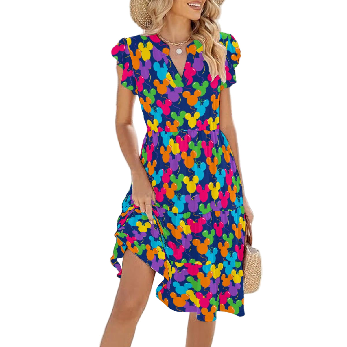 Bright Mouse Ear Balloons - Women's Tiered Pocket Midi Dress