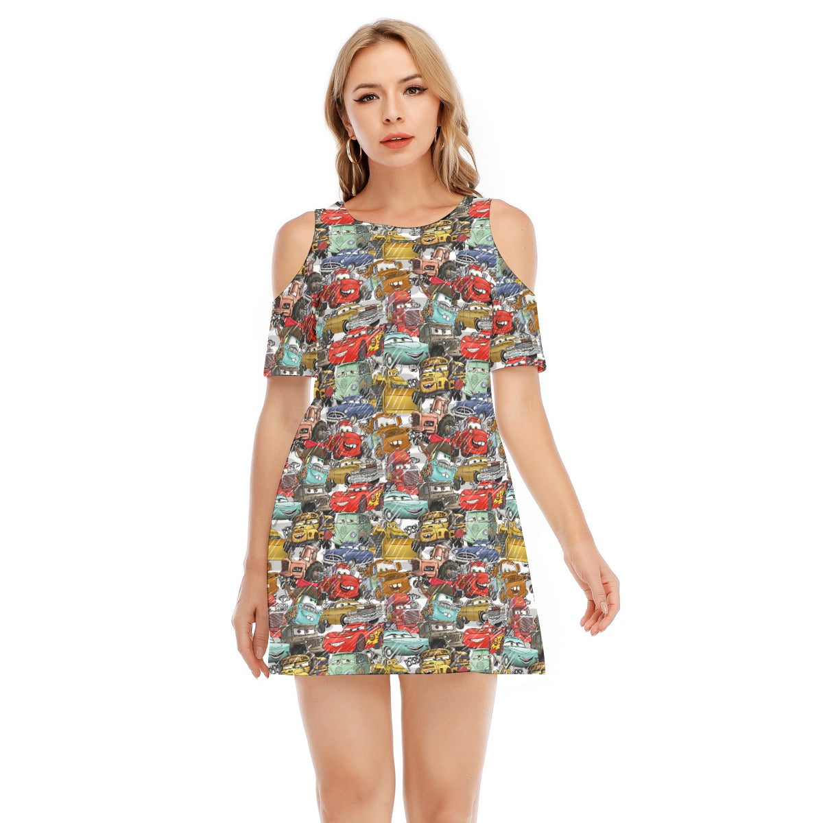 Racing Legends Sketch - Women's Cold Shoulder Cotton Dress
