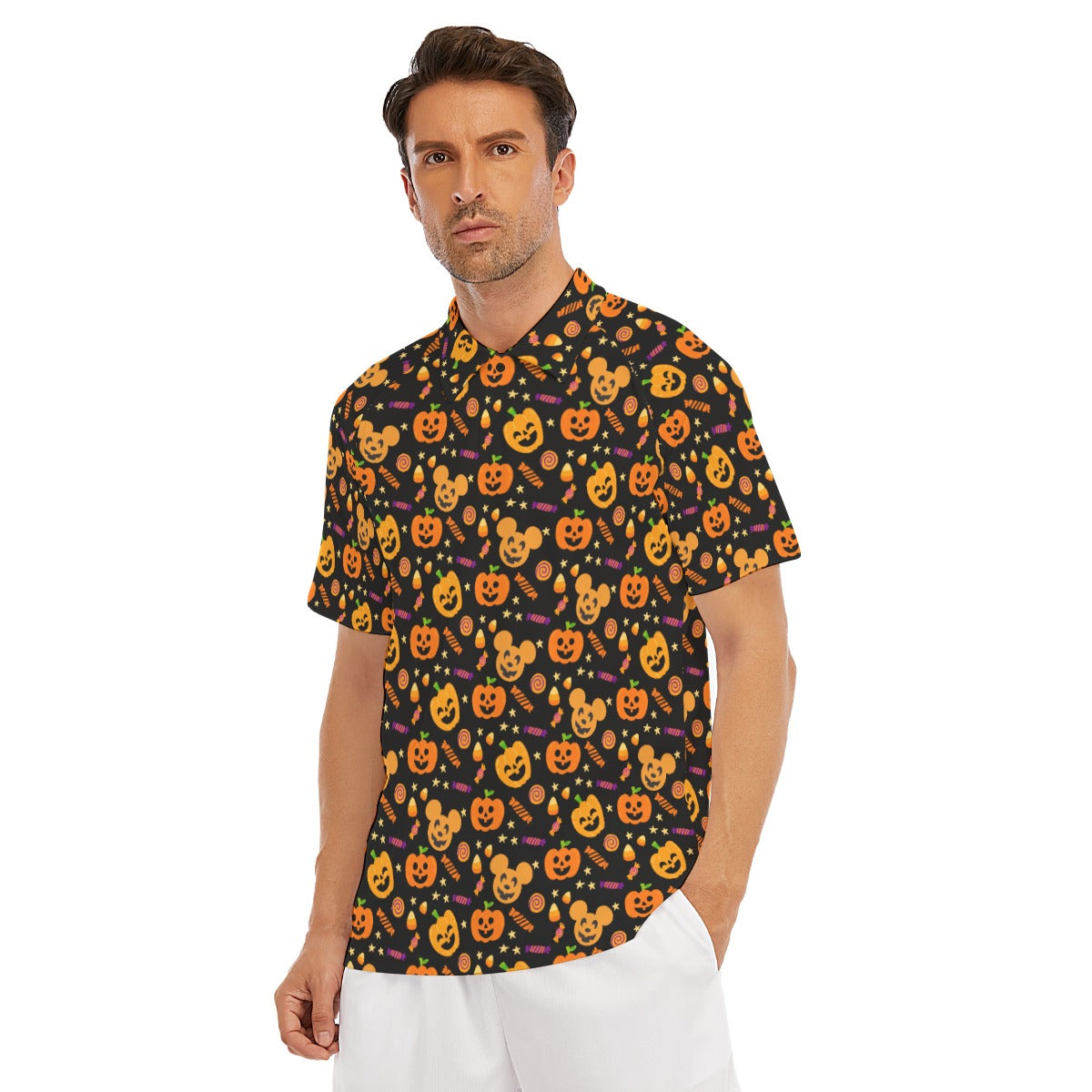 Cheerful Pumpkin Mouse Halloween - Men's Polo Shirt