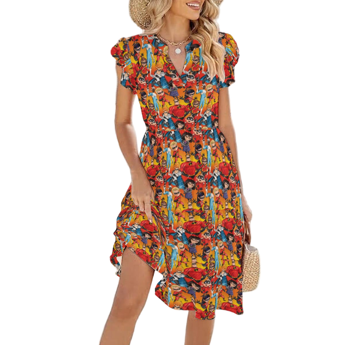 Super Squad Sketched - Women's Tiered Pocket Midi Dress