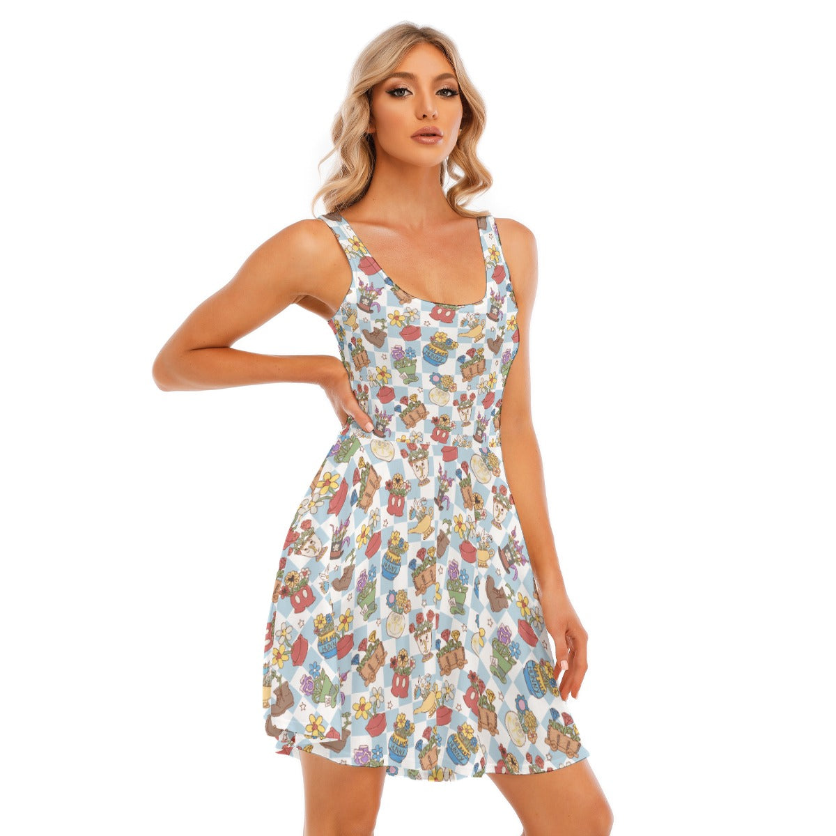 Flourishing Fairytale Pots - Women's Sleeveless Pocket Skater Dress