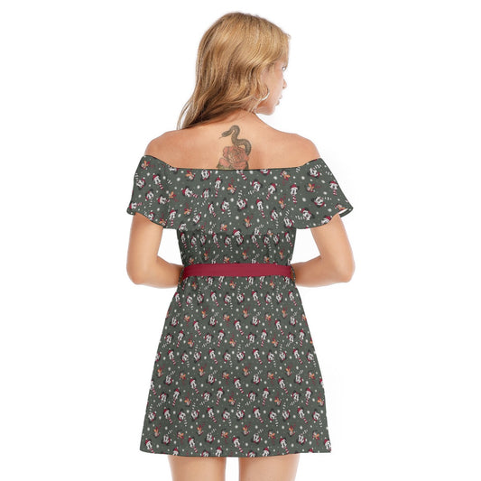 Vintage Holiday Friends - Women's Off-shoulder Ruffle Dress