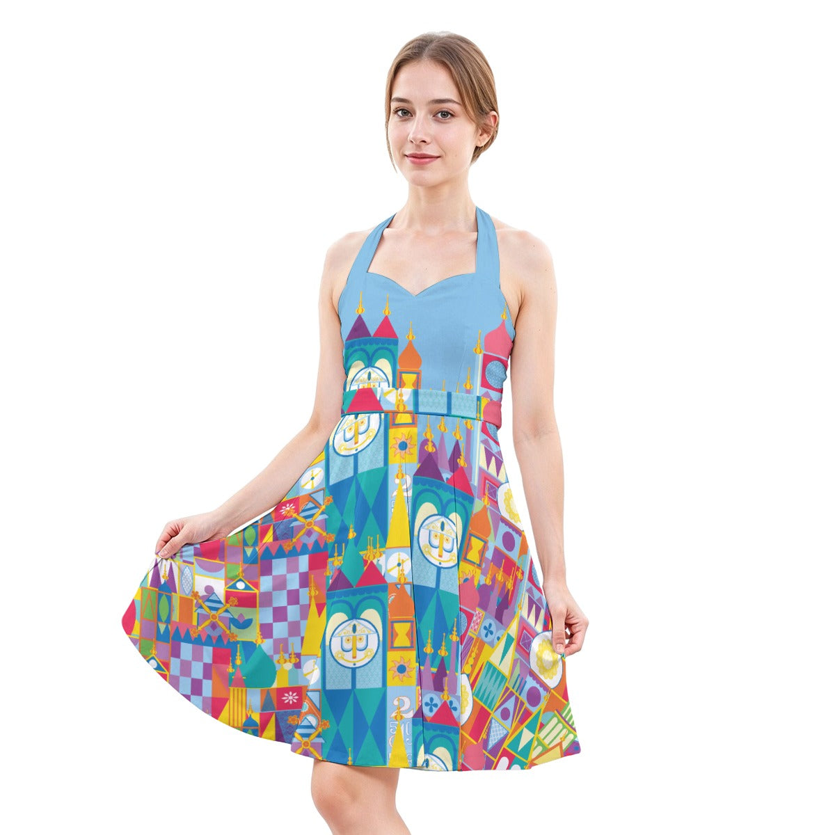 Whimsical World Facade - Women's Halter Vintage Pocket Dress