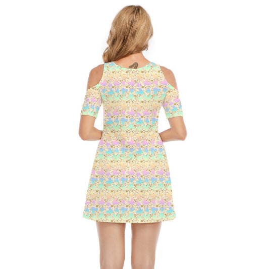 Gold Dot Rainbow Mouse Ears Castle - Women's Cold Shoulder Cotton Dress