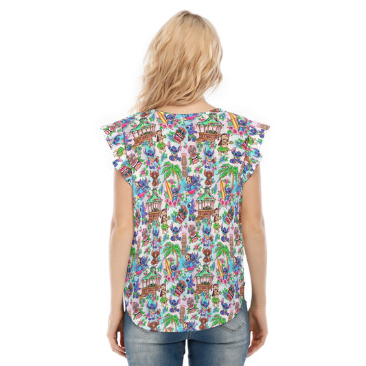 Bright Island Chaos Hand Drawn - Women’s Flutter Sleeve Top